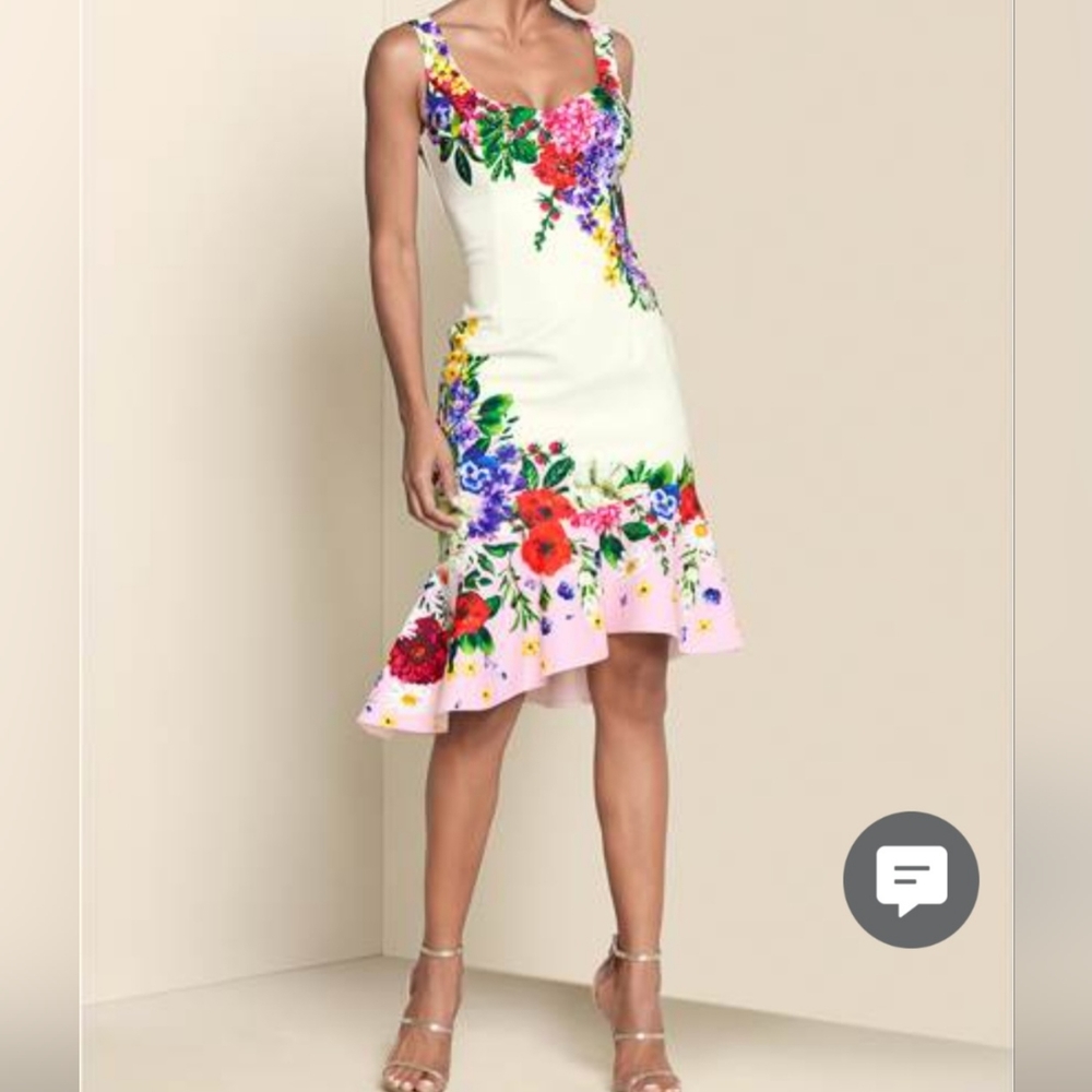 White floral asymmetrical bodycon dress